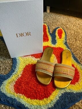 Dior Gold and Beige Christian Dior Slide Sandals